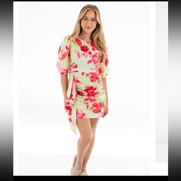 NWT J. Marie The Alara Puff Sleeve Ruched Dress 
size Medium - Picture 4 of 12